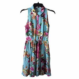 LIBERTY LOVE - Fit & Flare Skater Aqua Floral Open Back Casual Dress
